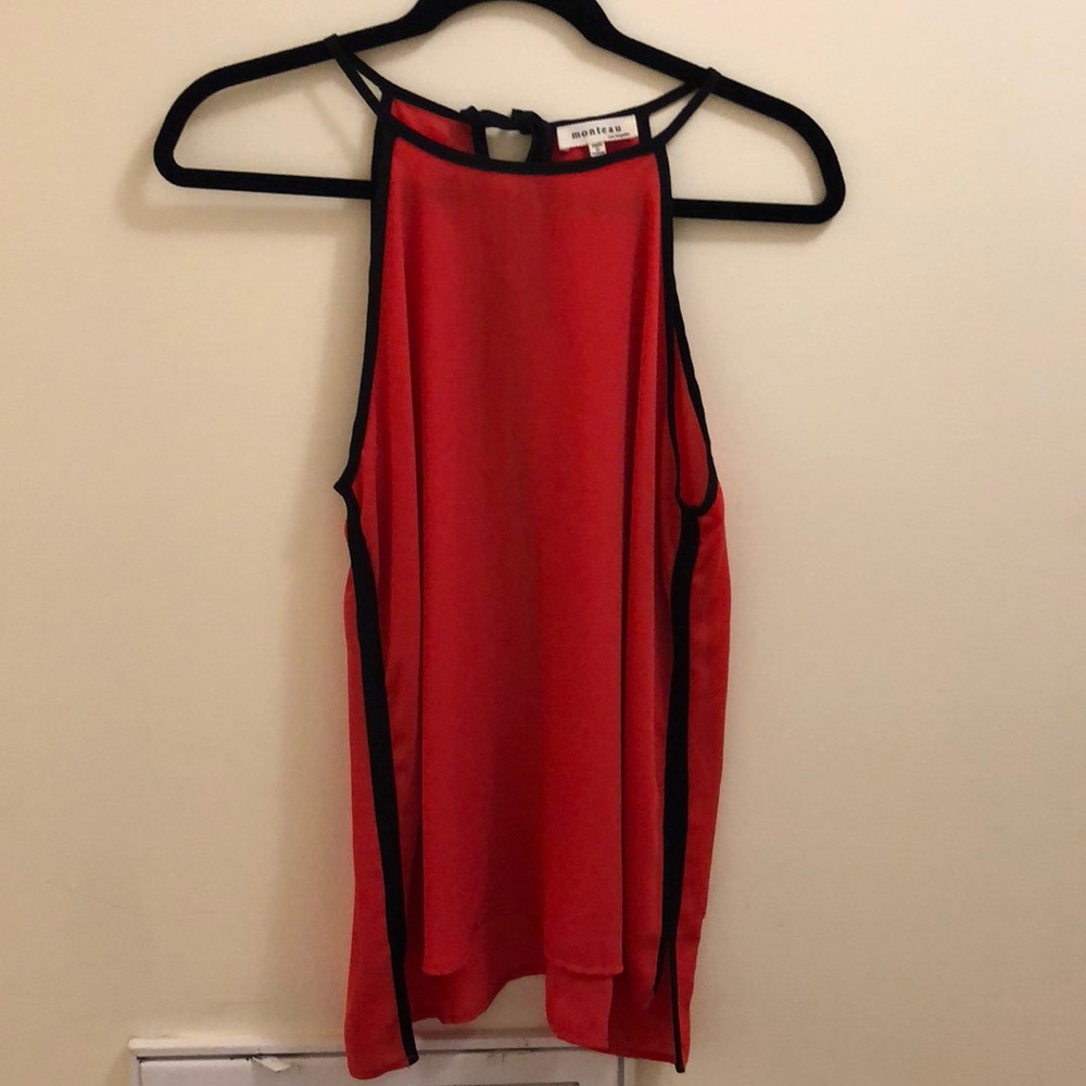 Red and black neck high tank top